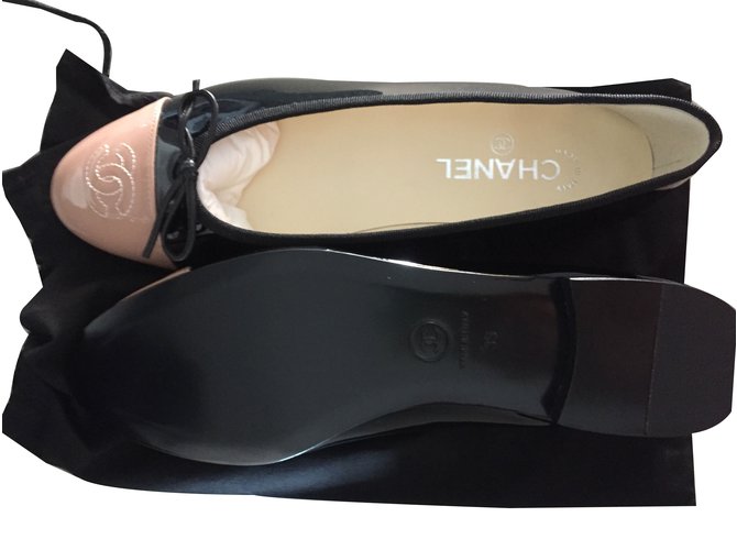 Chanel Ballerines Cuir Vernis Noir Ref Joli Closet