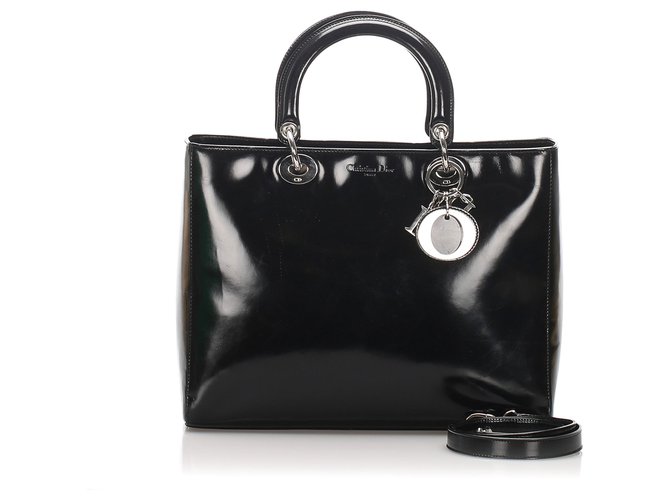 Cartable Dior Black Lady Dior En Cuir Verni Cuir Vernis Noir Ref