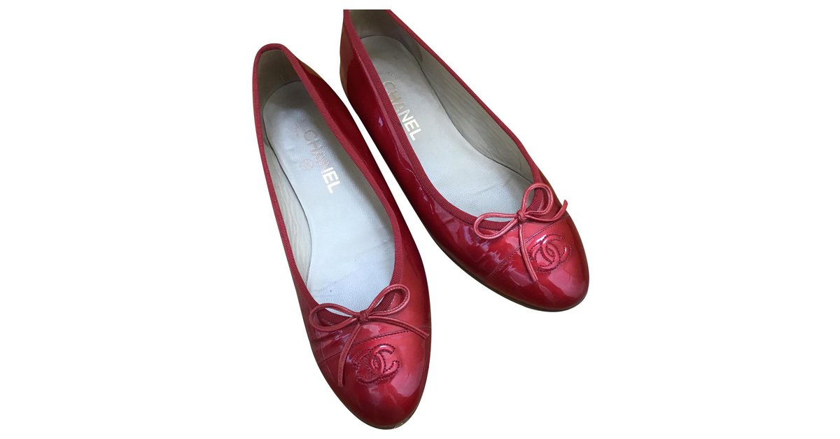 Chanel Ballerines Cuir Vernis Rouge Ref Joli Closet