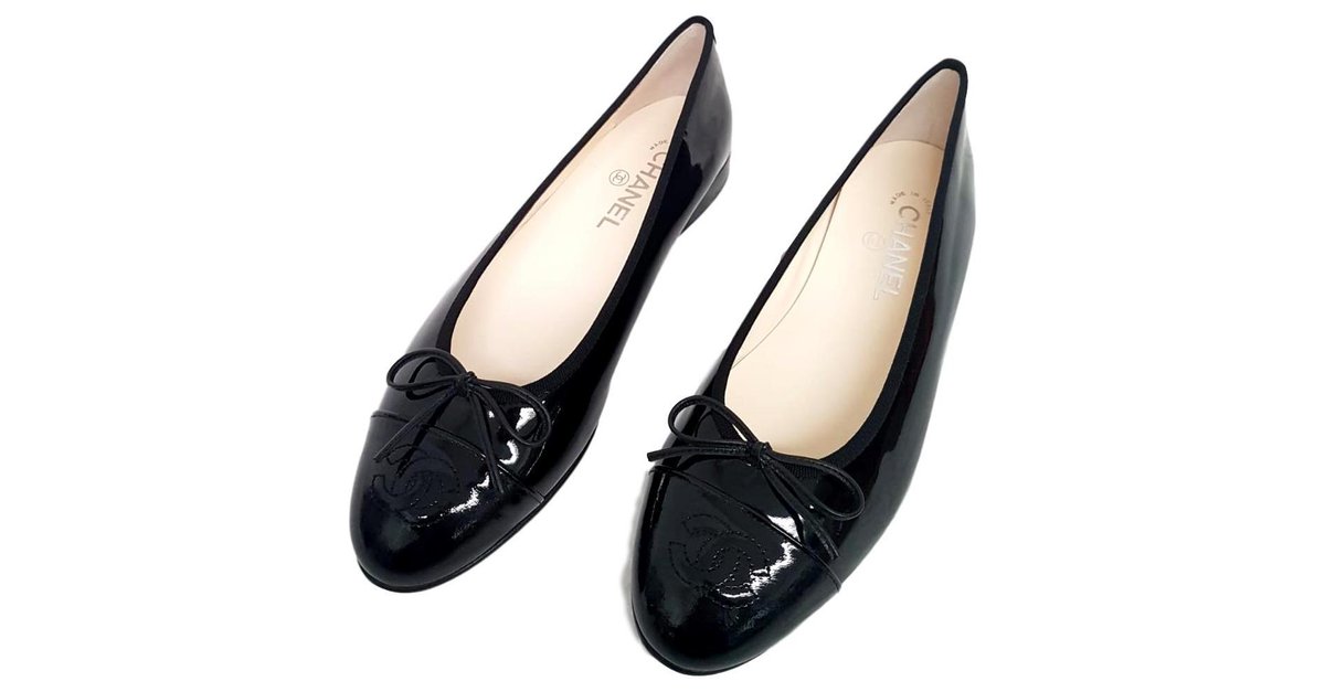 Chanel Ballerines Cuir Vernis Noir Ref Joli Closet