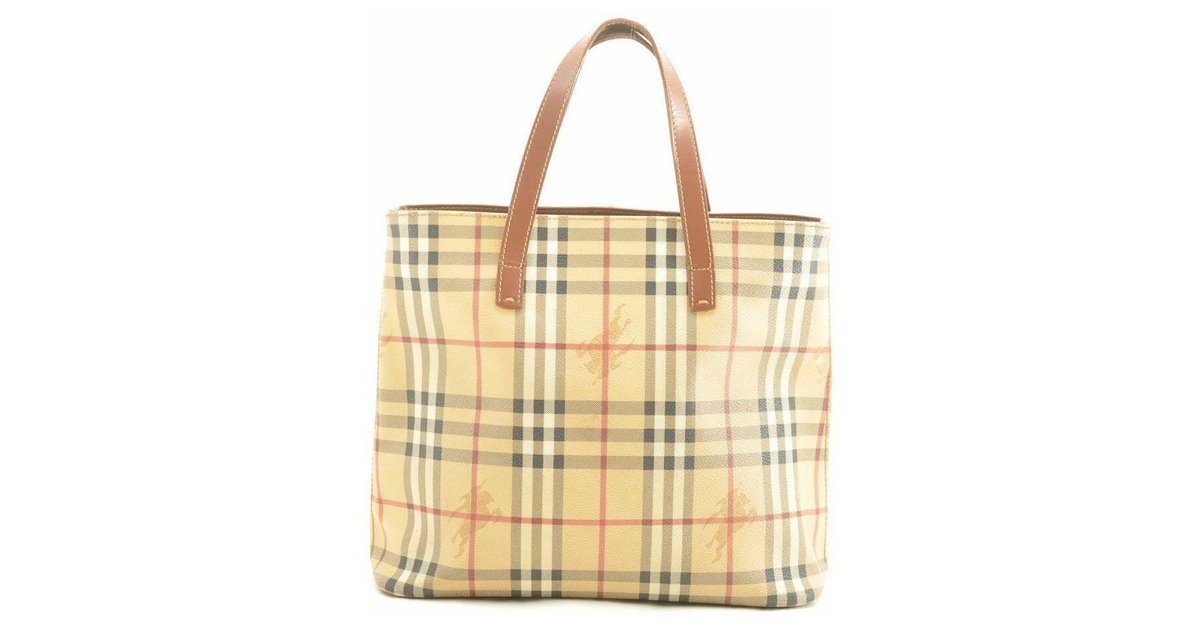 Burberry Nova Sac Main Carreaux Cuir Marron Ref Joli Closet