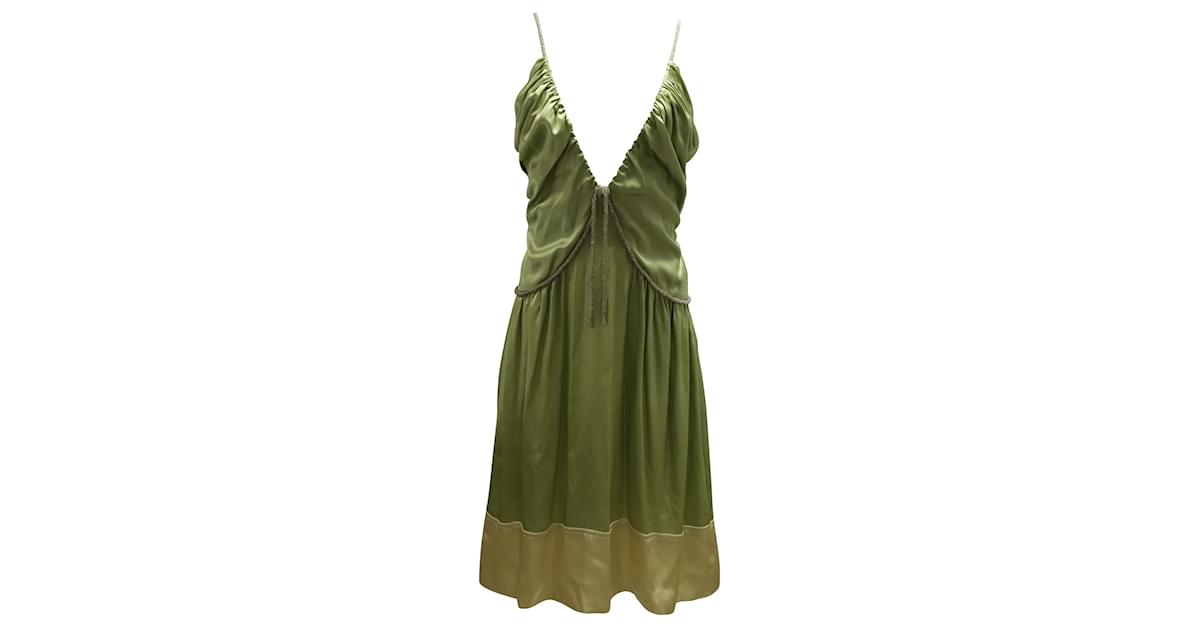 Chlo Chloe Robe De D Fil Sans Manches Fronc E En Soie Verte Vert