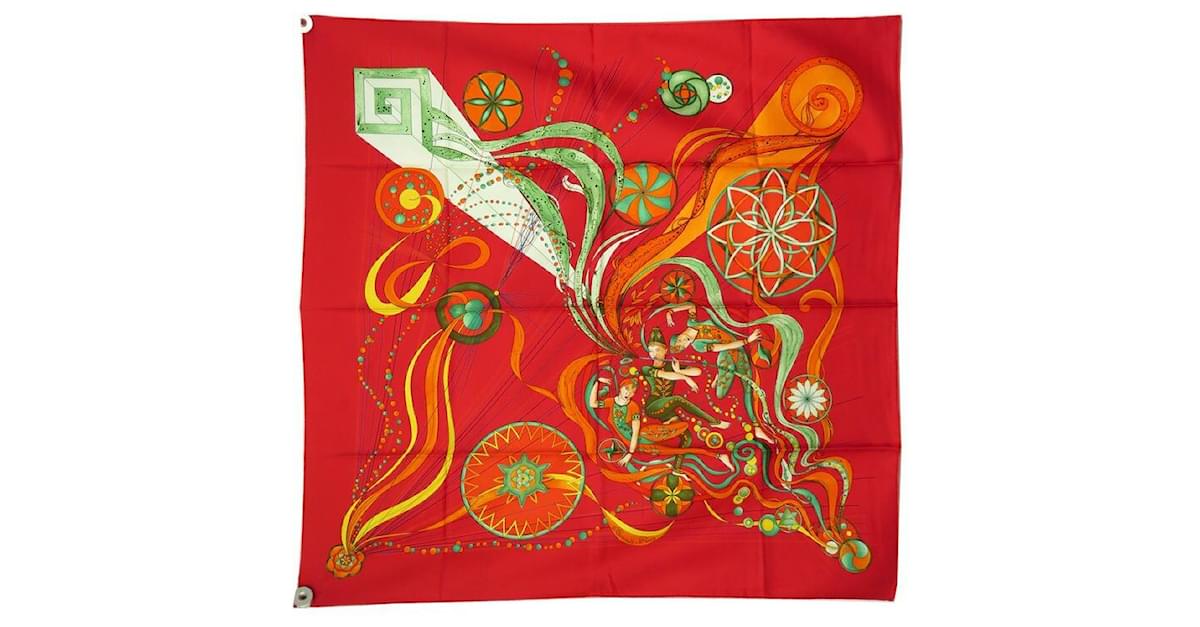 Hermès FOULARD HERMES LA DANSE DU COSMOS CARRE 90 PAUWELLS SOIE ROUGE