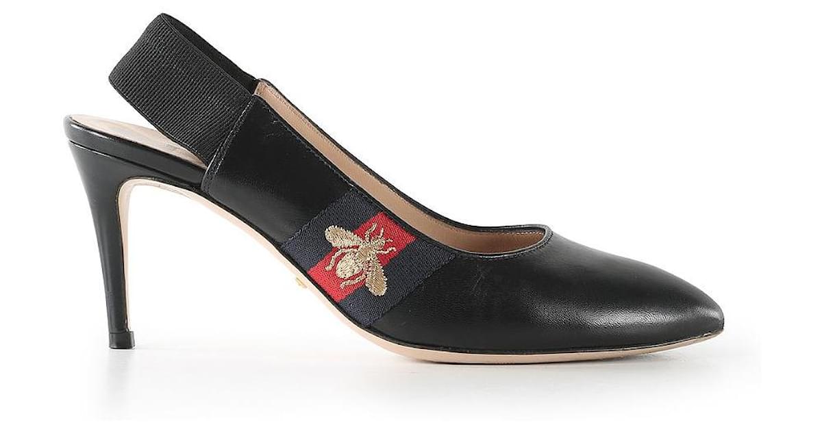 Escarpins Sylvie Slingback En Cuir Noir Gucci Ref 787118 Joli Closet