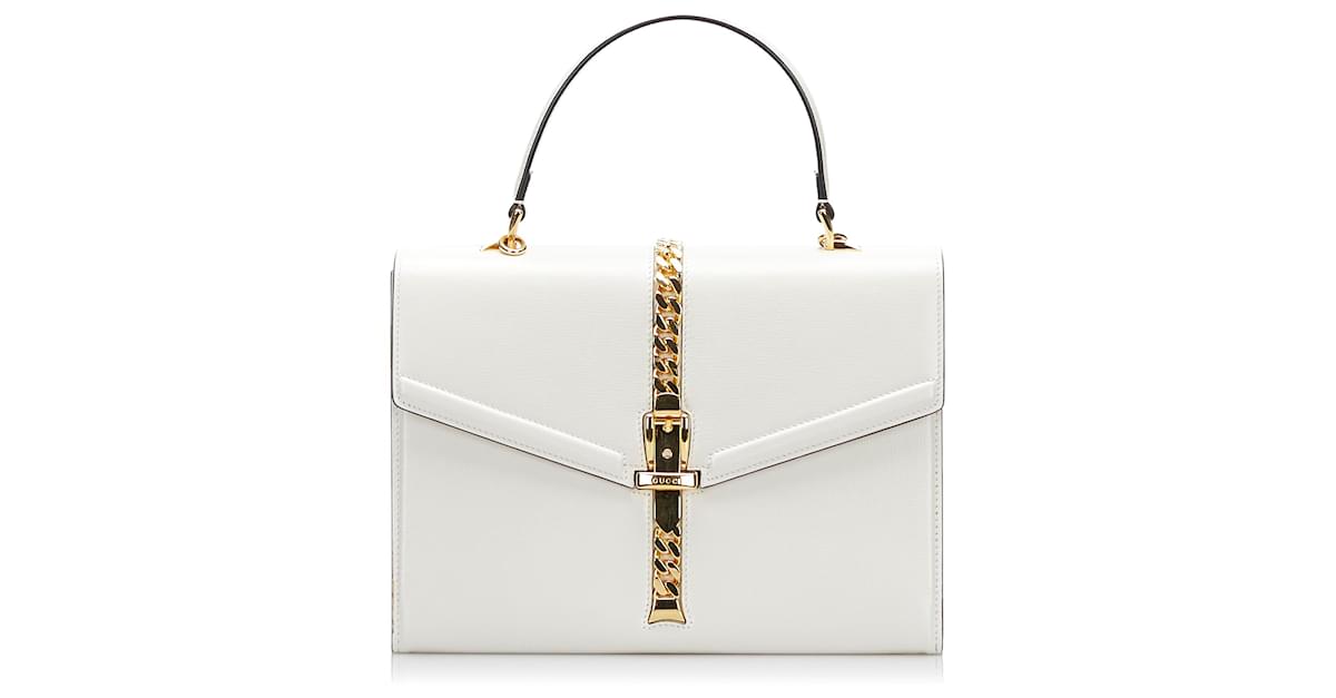 Gucci Blanc Sylvie Cartable En Cuir Veau Fa On Poulain Ref