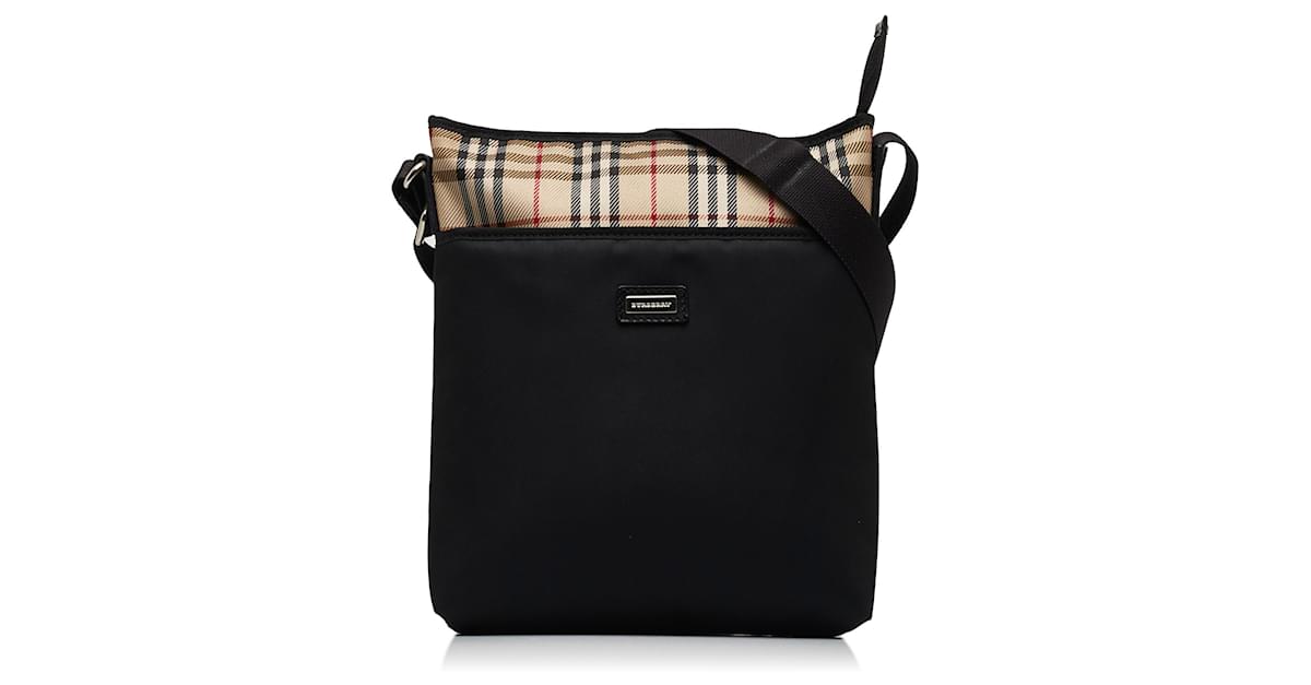 Burberry Sac Bandouli Re En Nylon Noir House Check Tissu Ref