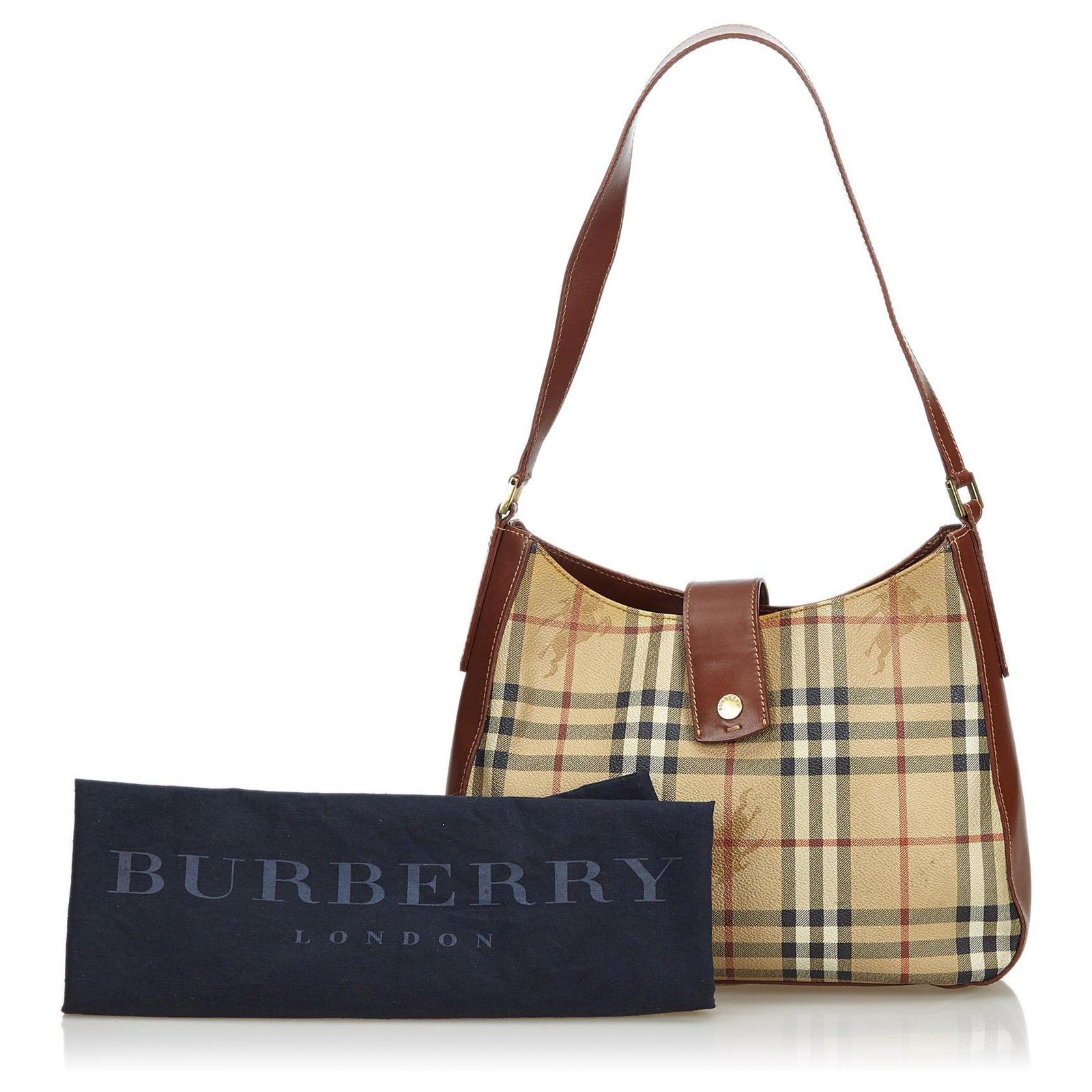 Burberry Sac à bandoulière écossais brun Cuir Plastique Marron