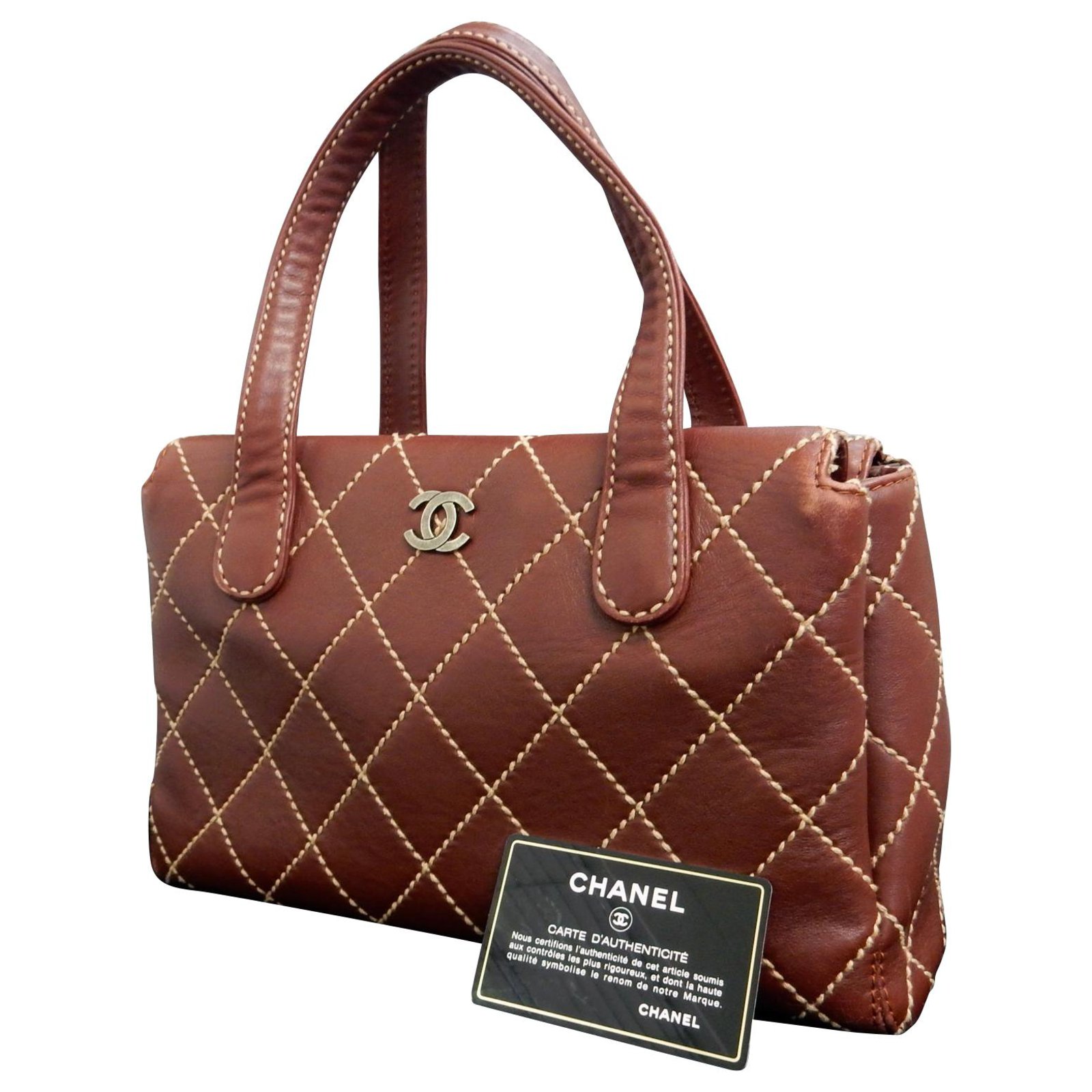 Sac Main Chanel Vintage Cuir Marron Ref Joli Closet