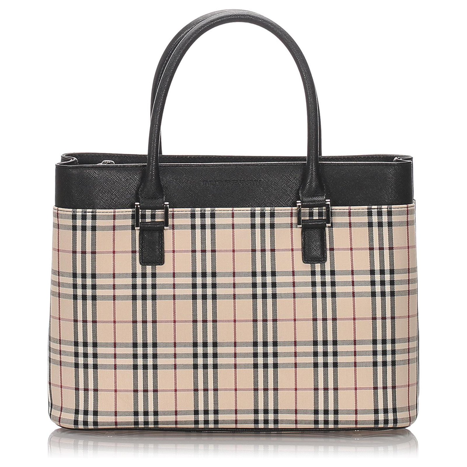 Sac Cabas En Toile Carreaux De Burberry Cuir Veau Fa On Poulain Tissu