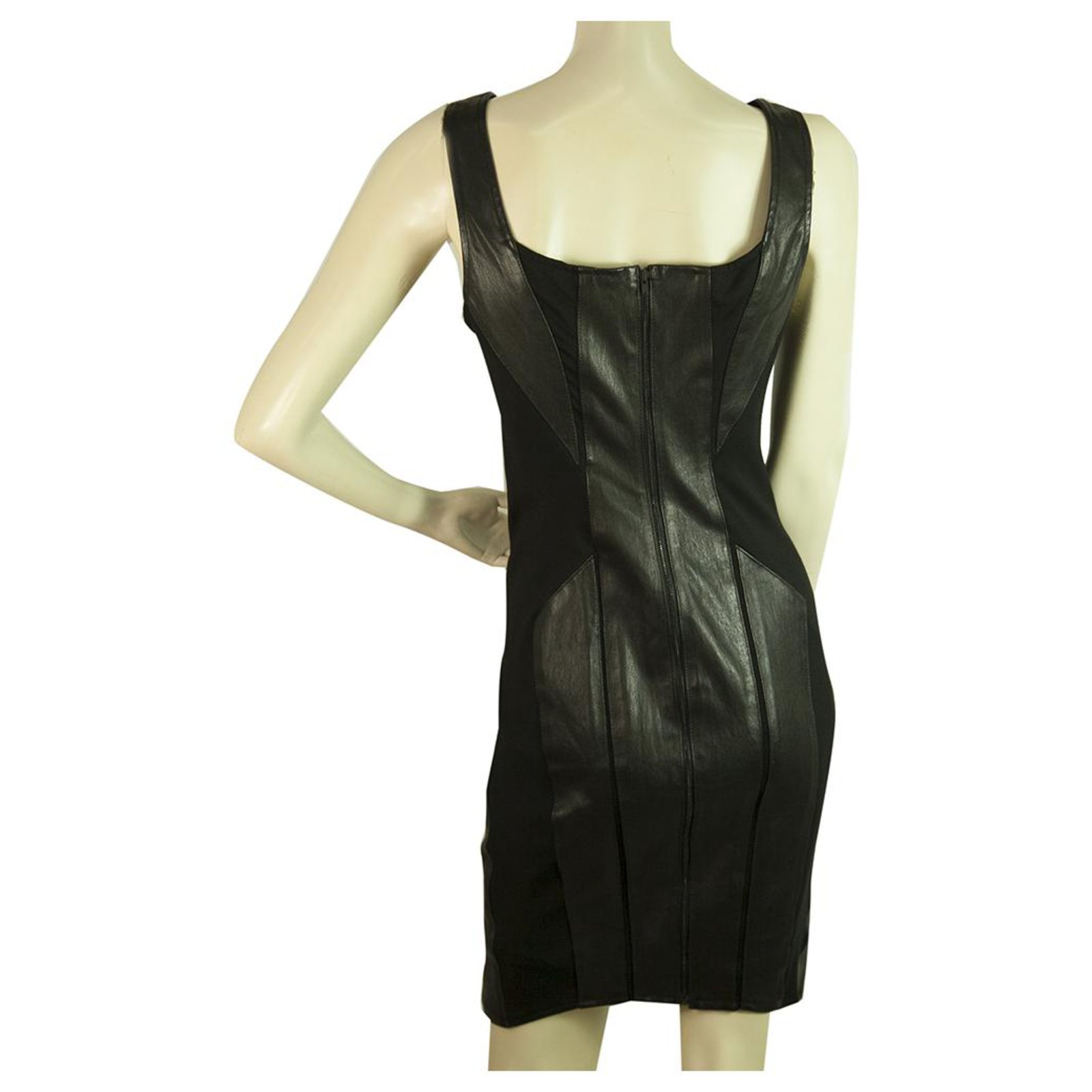 Helmut Lang Bandage Noir Bodycon Agneau Panneaux En Cuir Robe D Bardeur