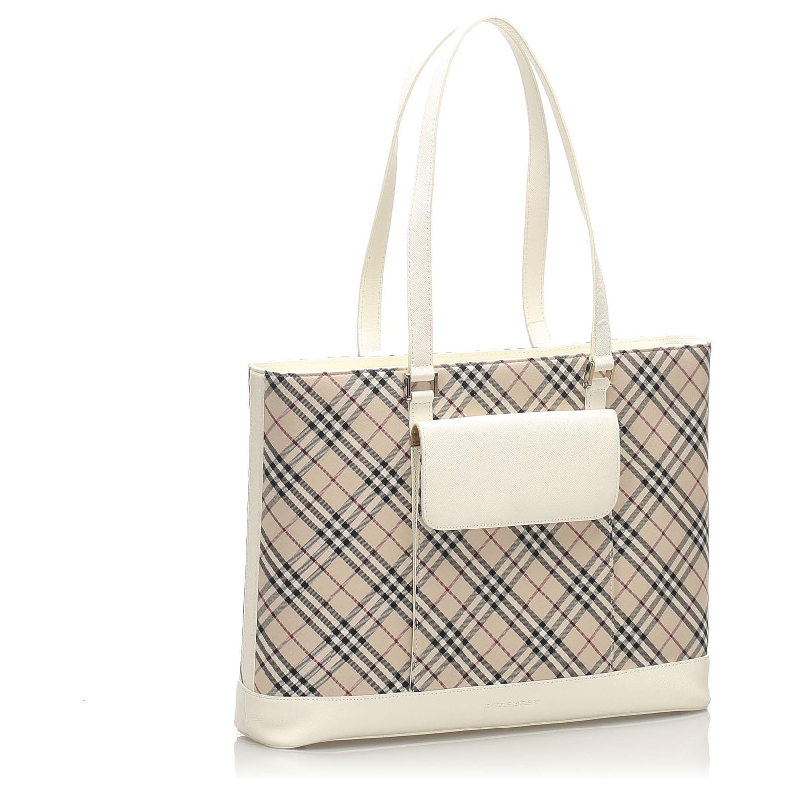 Burberry Sac Cabas En Toile Carreaux Nova Cuir Veau Fa On Poulain