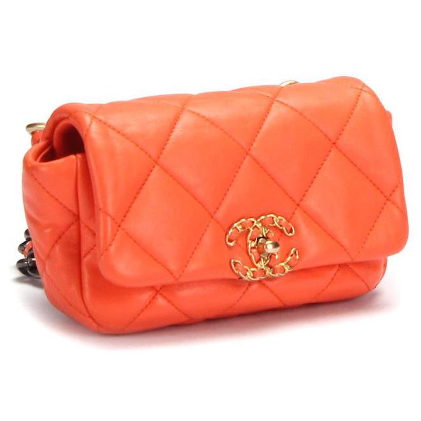 Chanel 19 Sac Banane AS1163 En Cuir D Agneau Orange Ref 391690 Joli