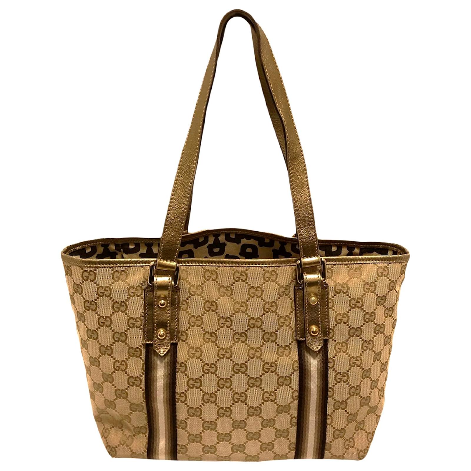 Gucci Brown GG Canvas Jolicoeur Tote Beige Golden Leather Cloth Pony