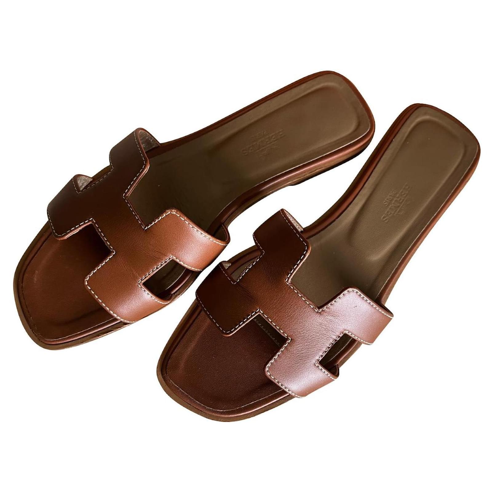 Mules Hermès gold Oran Cuir Caramel ref 528229 Joli Closet