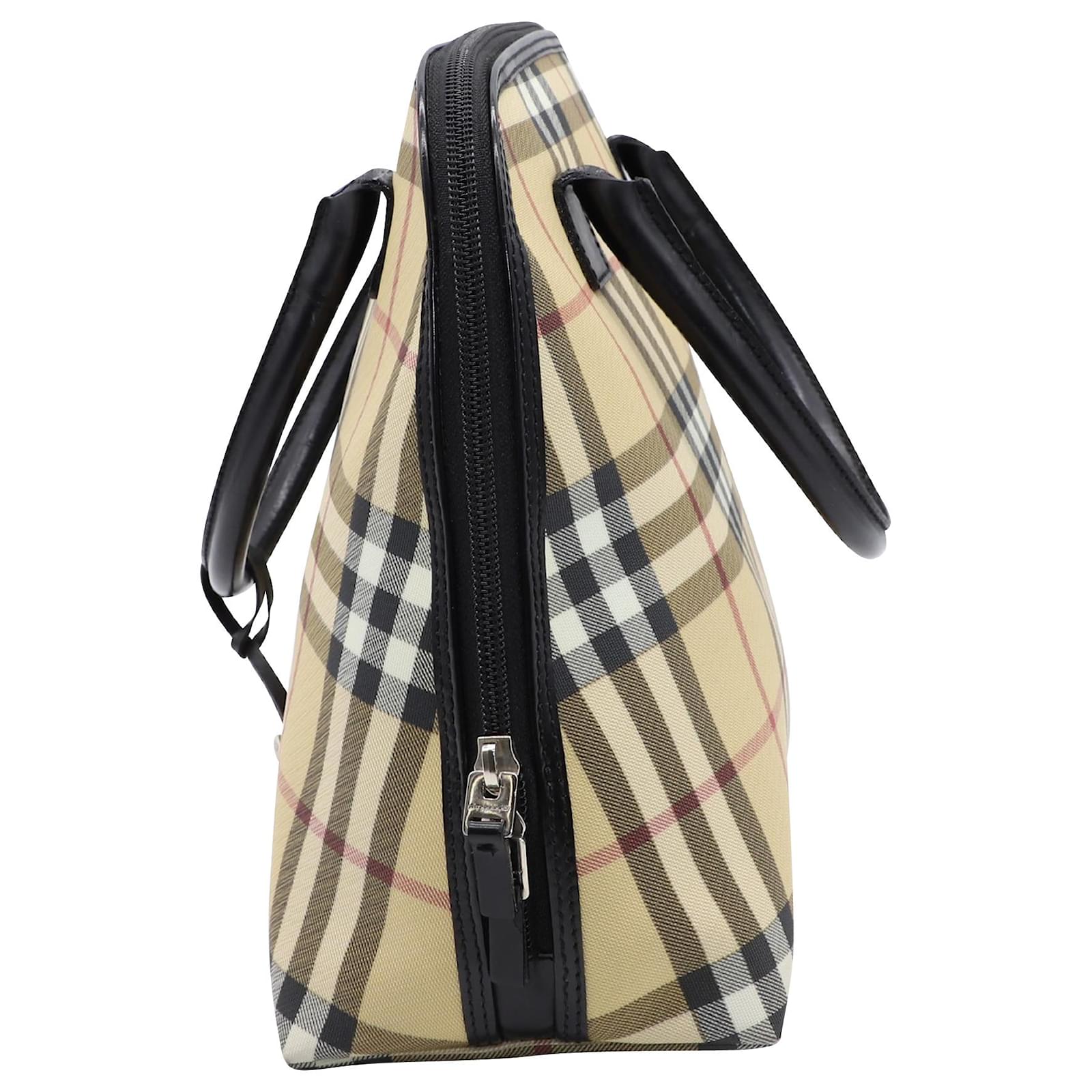 Burberry Sac Main Vintage Nova Check En Toile Enduite Beige Ref