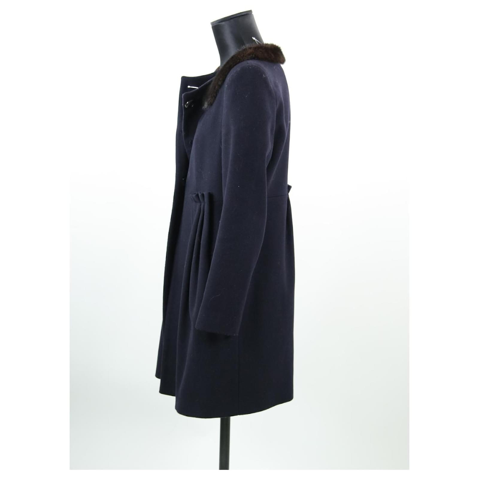 Manteau Tara Jarmon 40 Laine Bleu Ref 642518 Joli Closet