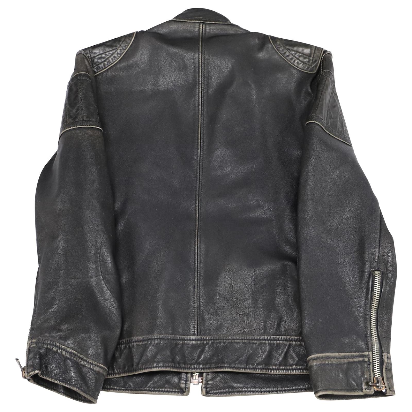 Dolce Gabbana Denim Print Motorcycle Jacket In Black Leather Ref