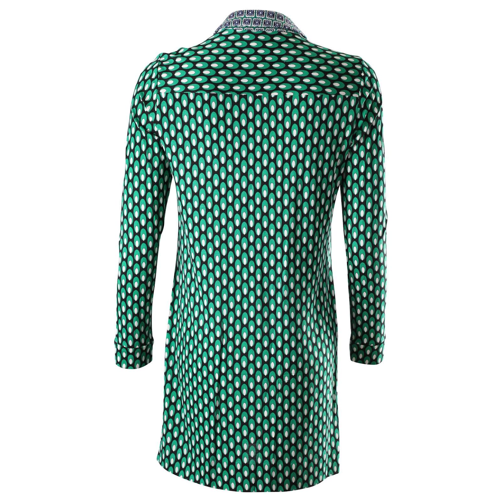 Diane Von Furstenberg Robe Chemise Denny Imprimée en Soie Verte ref