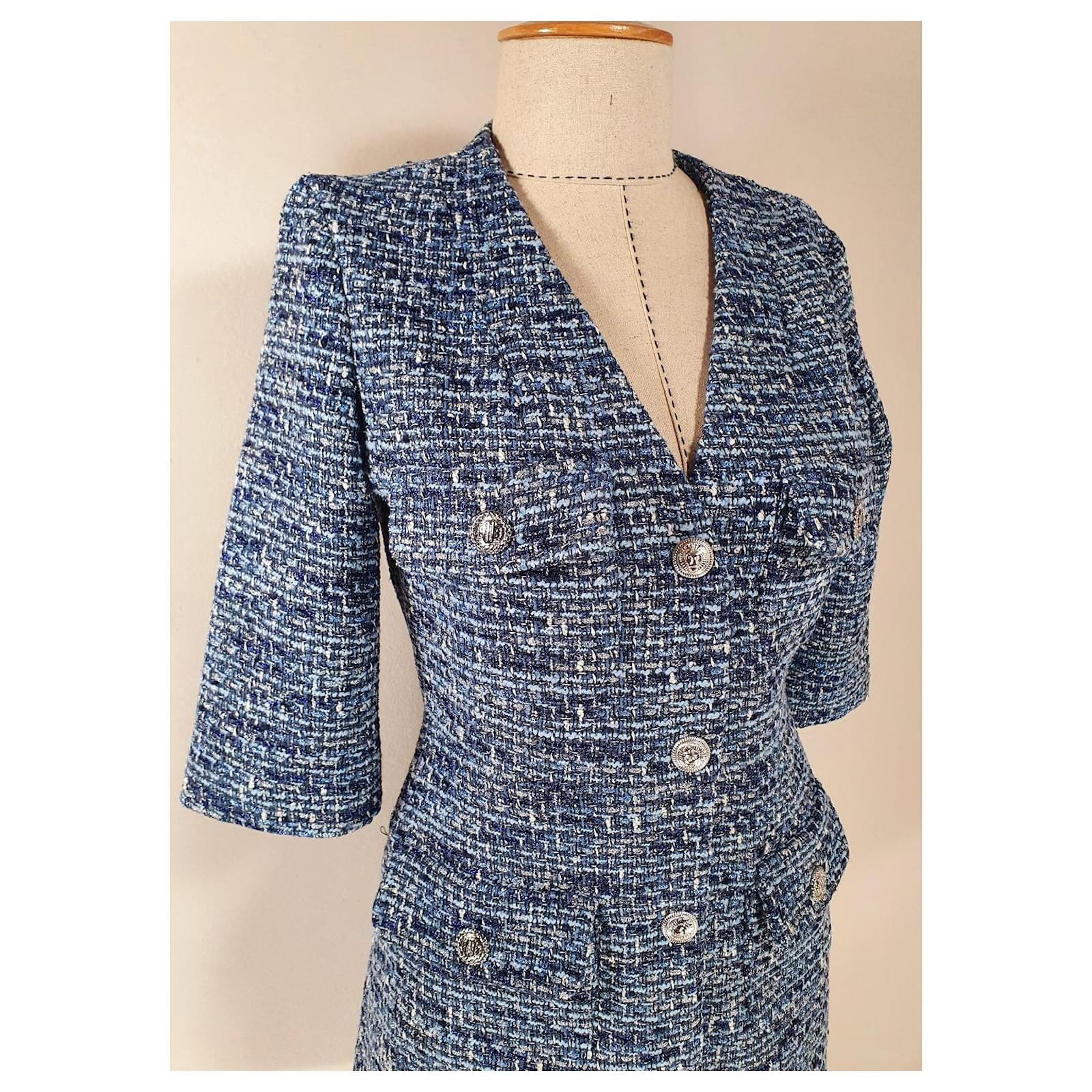 Maje Robes Tweed Bleu Ref Joli Closet