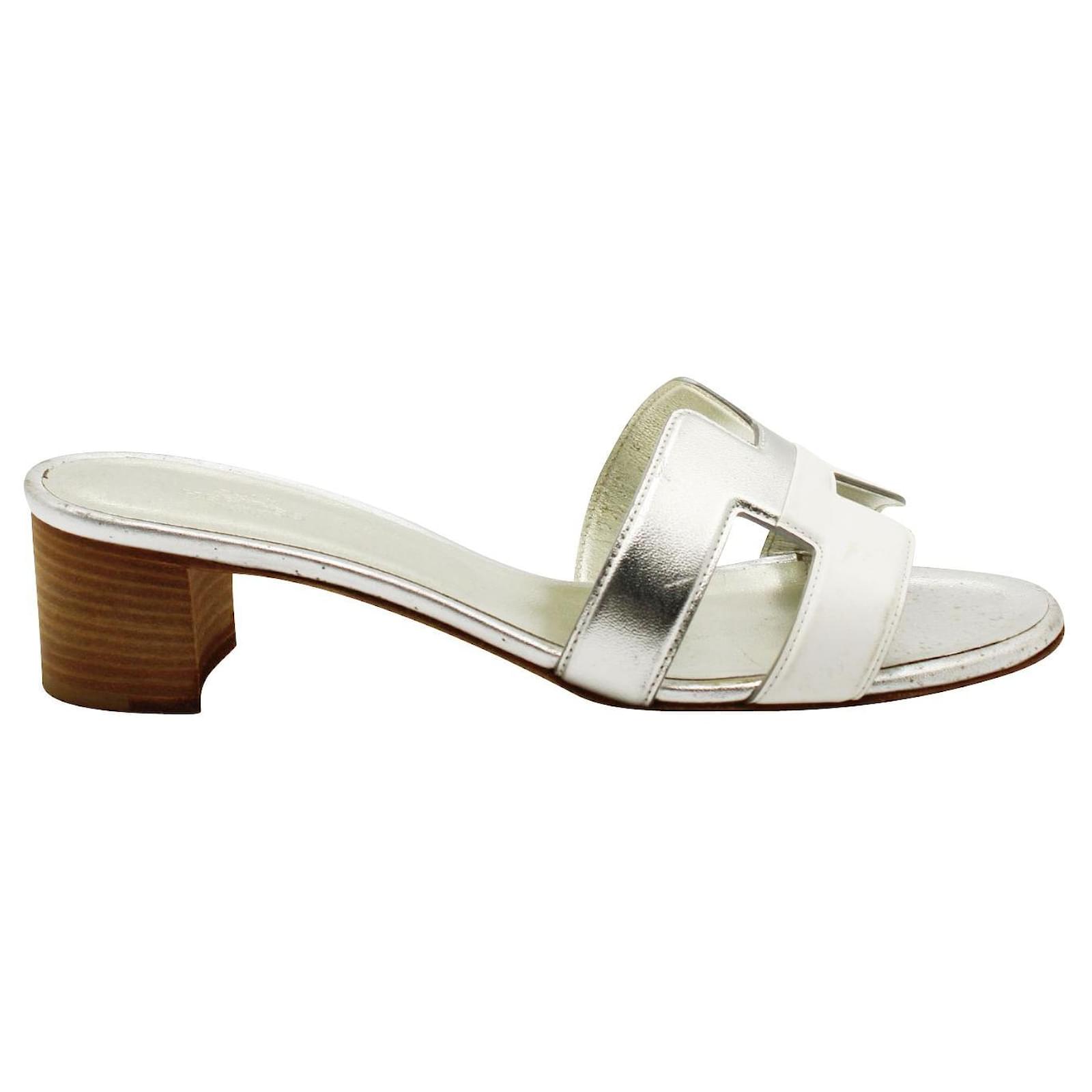 Herm S Sandales Argent Es Et Blanches Oasis Cuir M Tallis Ref