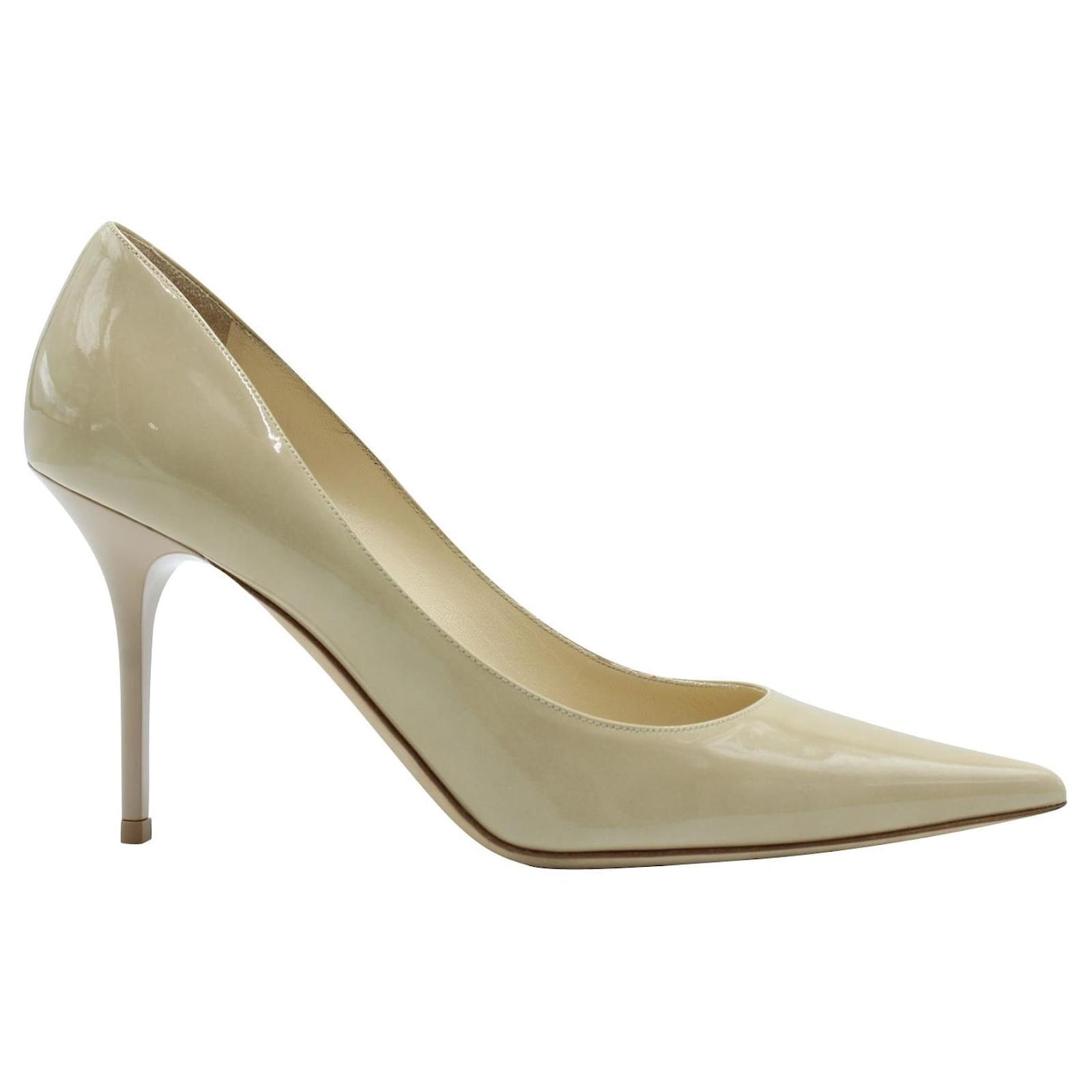 Jimmy Choo Nude Patent Leather Pointed Toe Heels Flesh Ref