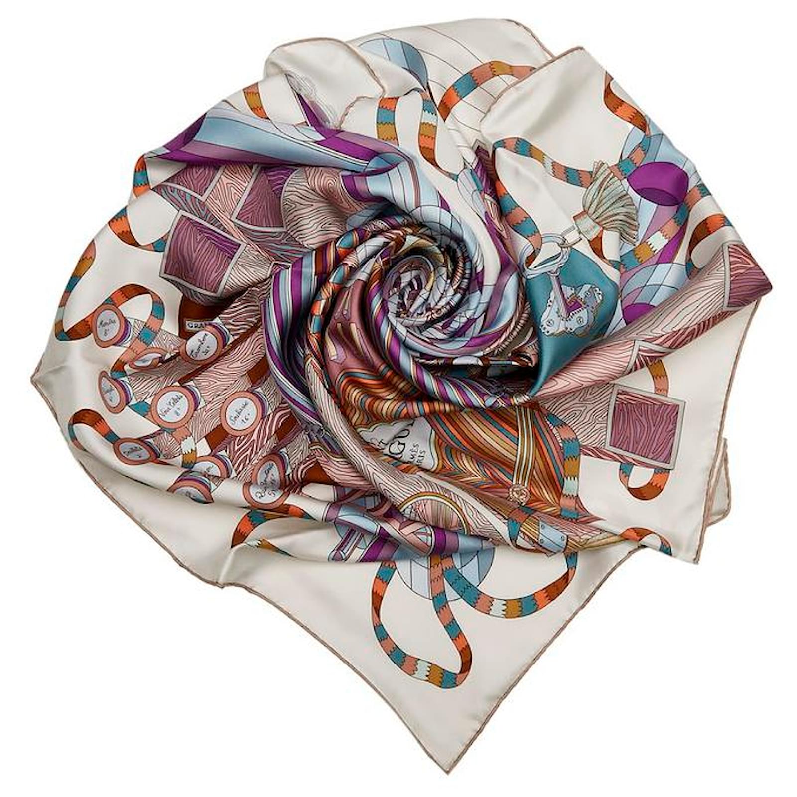 Herm S Carr Point D Orgue Silk Scarf White Cotton Ref Joli Closet