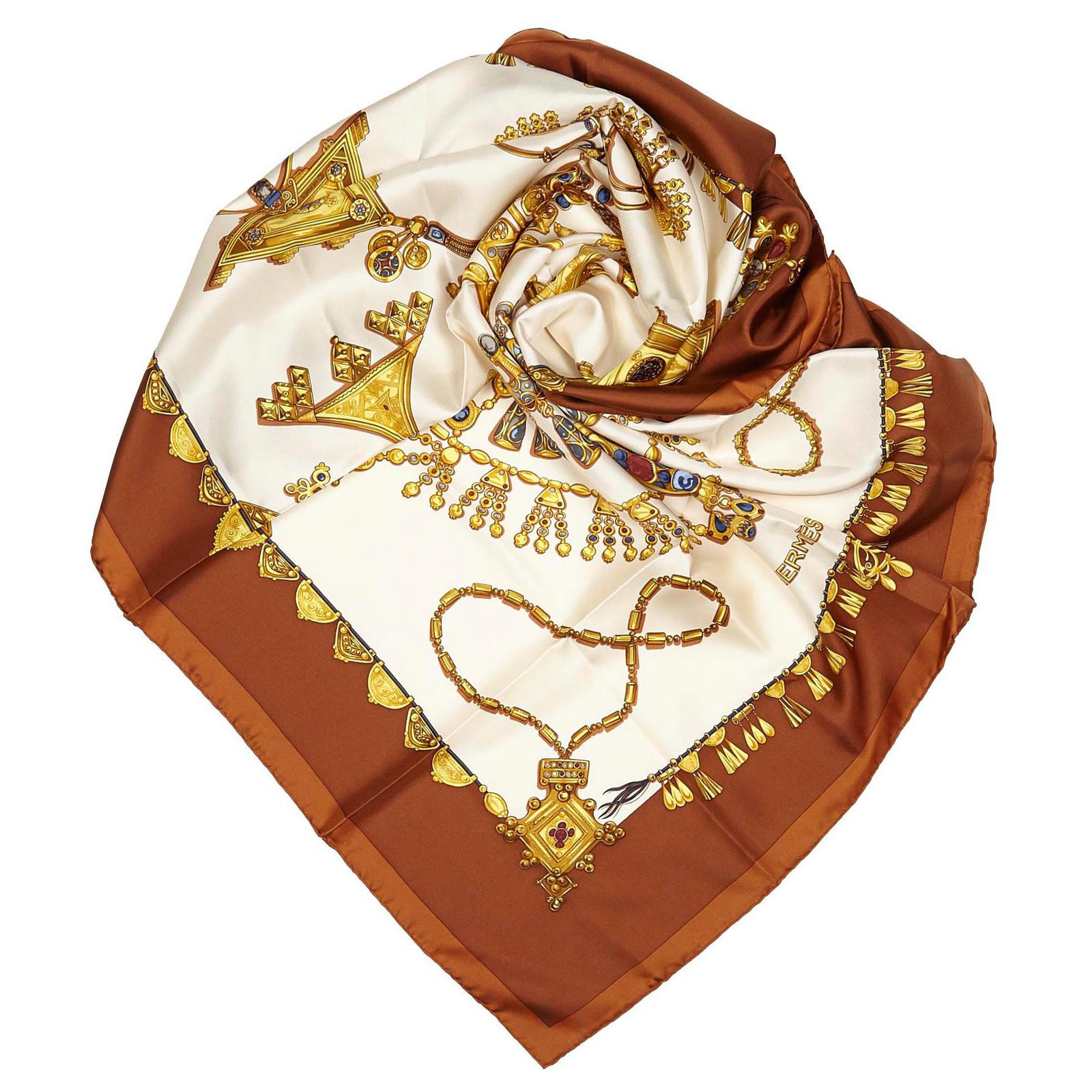 Foulard En Soie Herm S Blanc Parures Des Sables Tissu Multicolore Ref