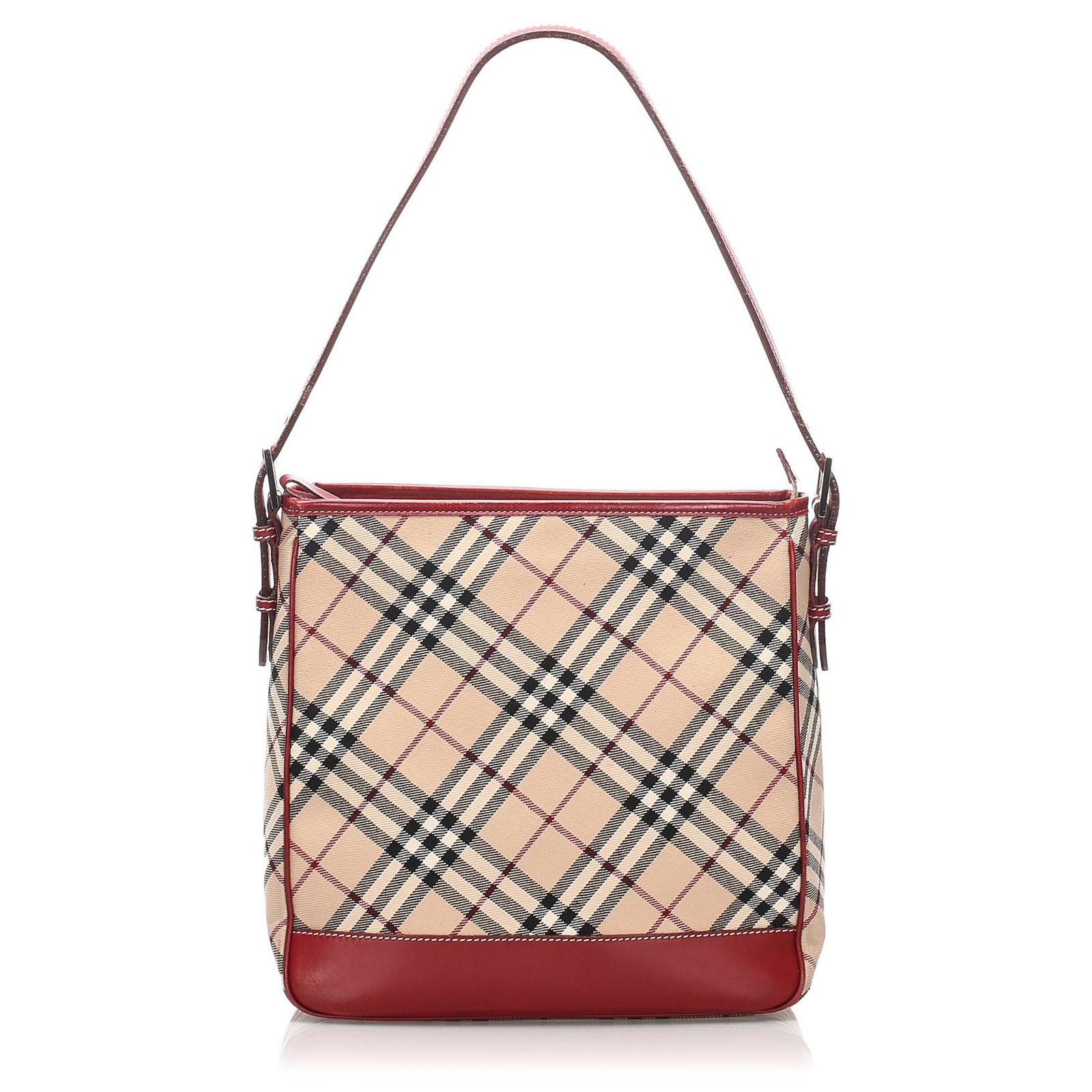 Burberry Sac Cabas En Toile Carreaux Nova Cuir Veau Fa On Poulain