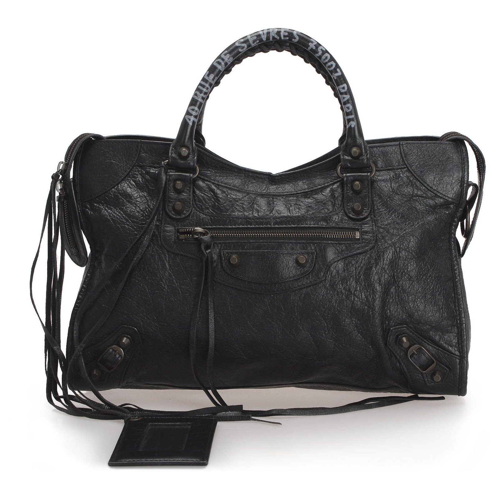 Balenciaga Black Motocross Classic City Leather Satchel Ref