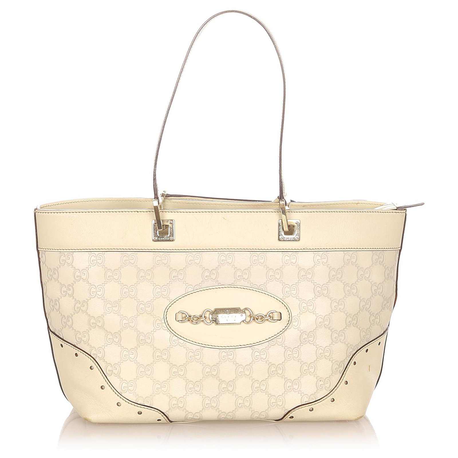 Gucci White Guccissima Punch Tote Bag Leather Pony Style Calfskin Ref