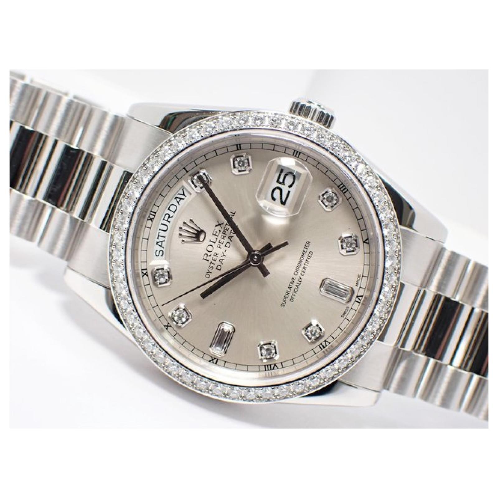 Rolex Day Date Platine Lunette Diamant Diamant P Diamant Baguette P