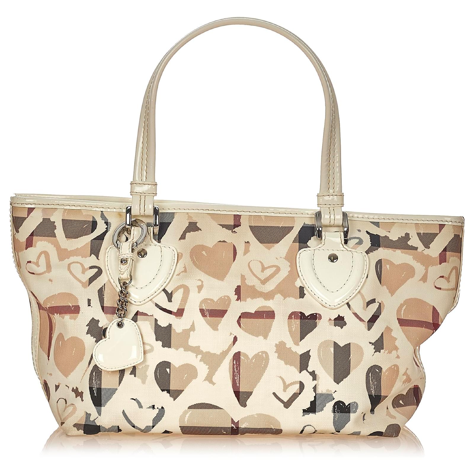 Burberry Sac Cabas Blanc Carreaux House Check Gracie Cuir Cuir