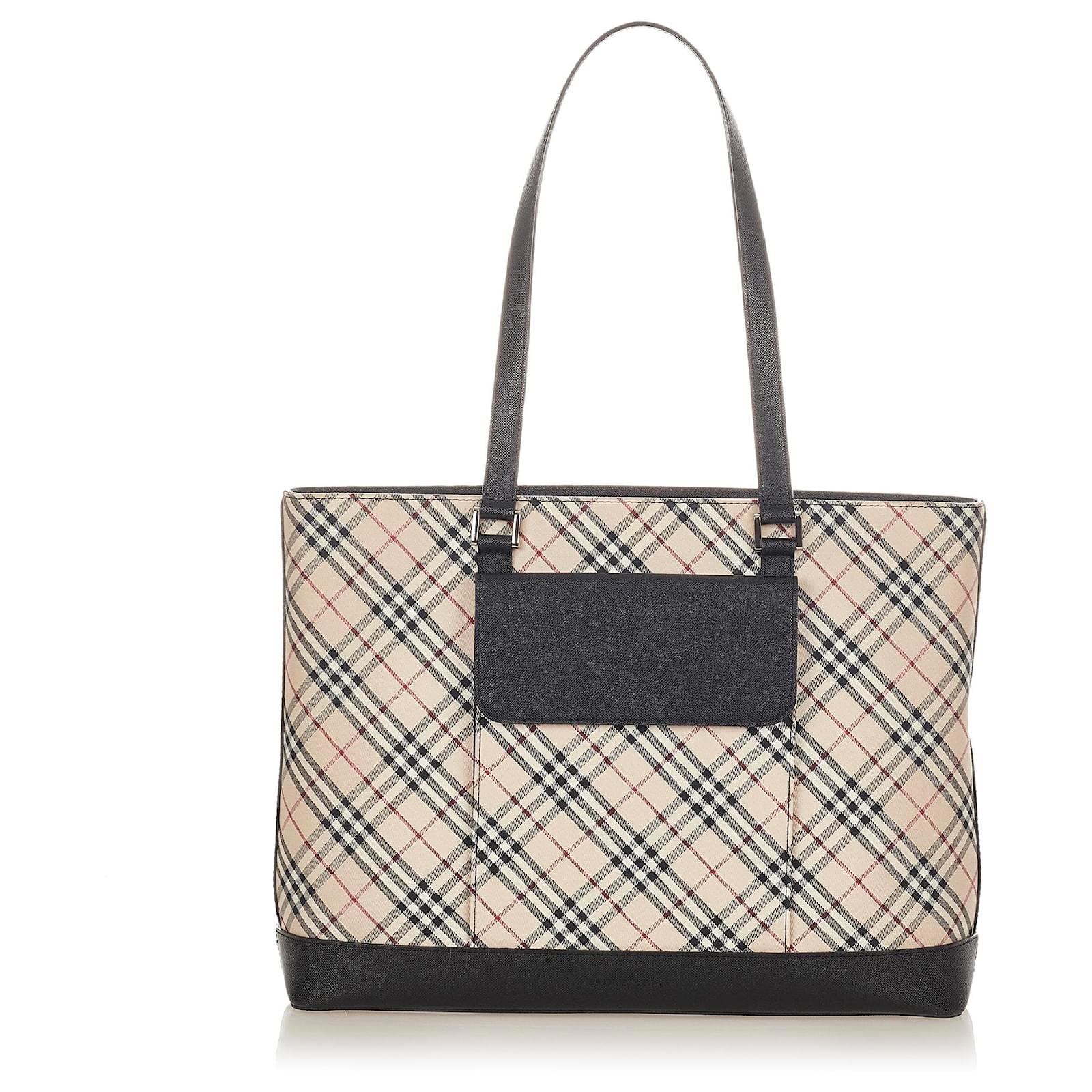 Burberry Sac Cabas En Toile Carreaux Nova Cuir Veau Fa On Poulain