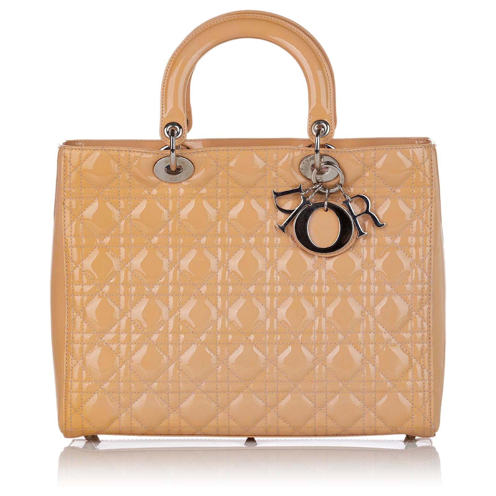 Sac Cabas En Cuir Verni Lady Dior Marron Cannage Lady Dior Cuir Vernis