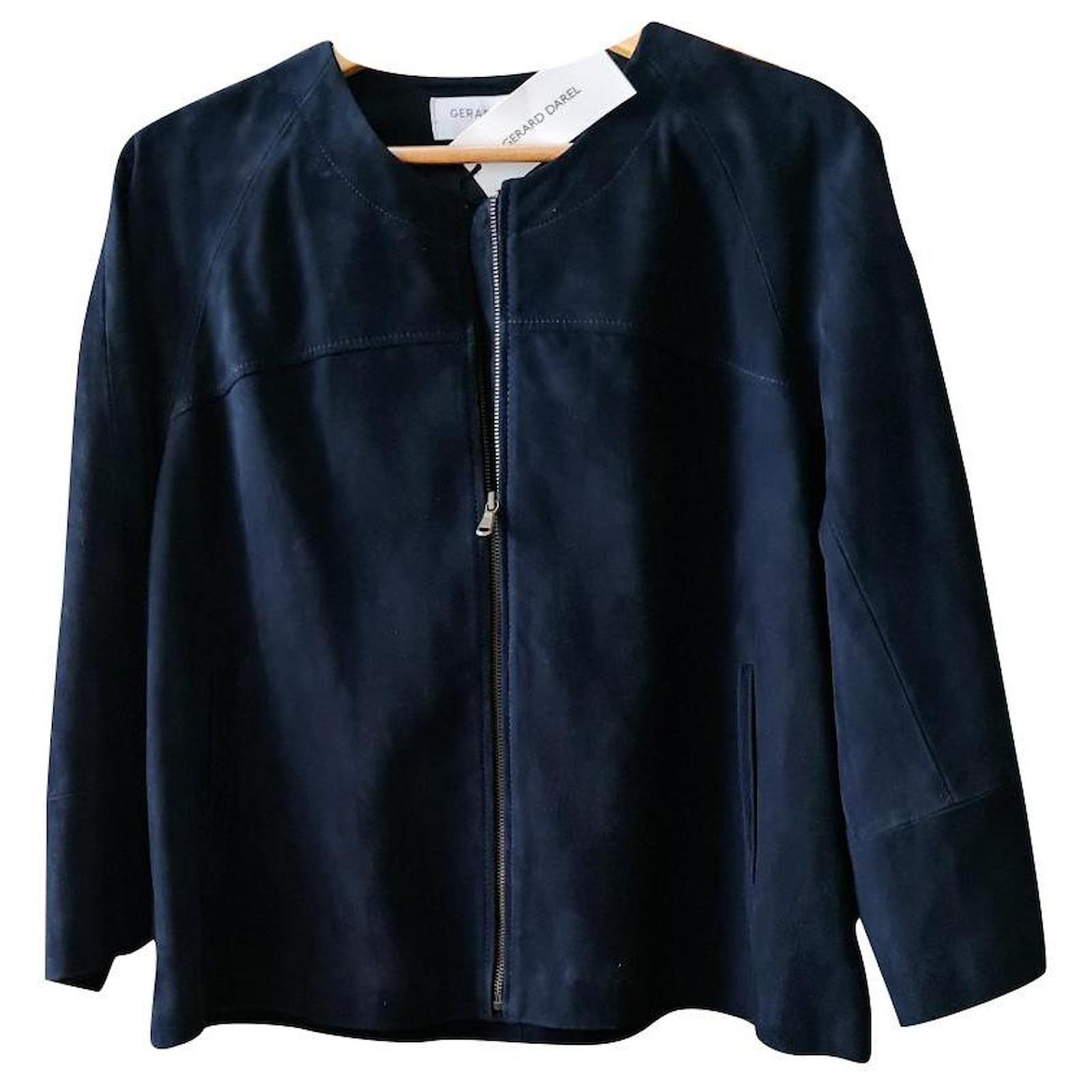 Gerard Darel Blue Suede Jacket Navy Blue Deerskin Ref 464431 Joli Closet