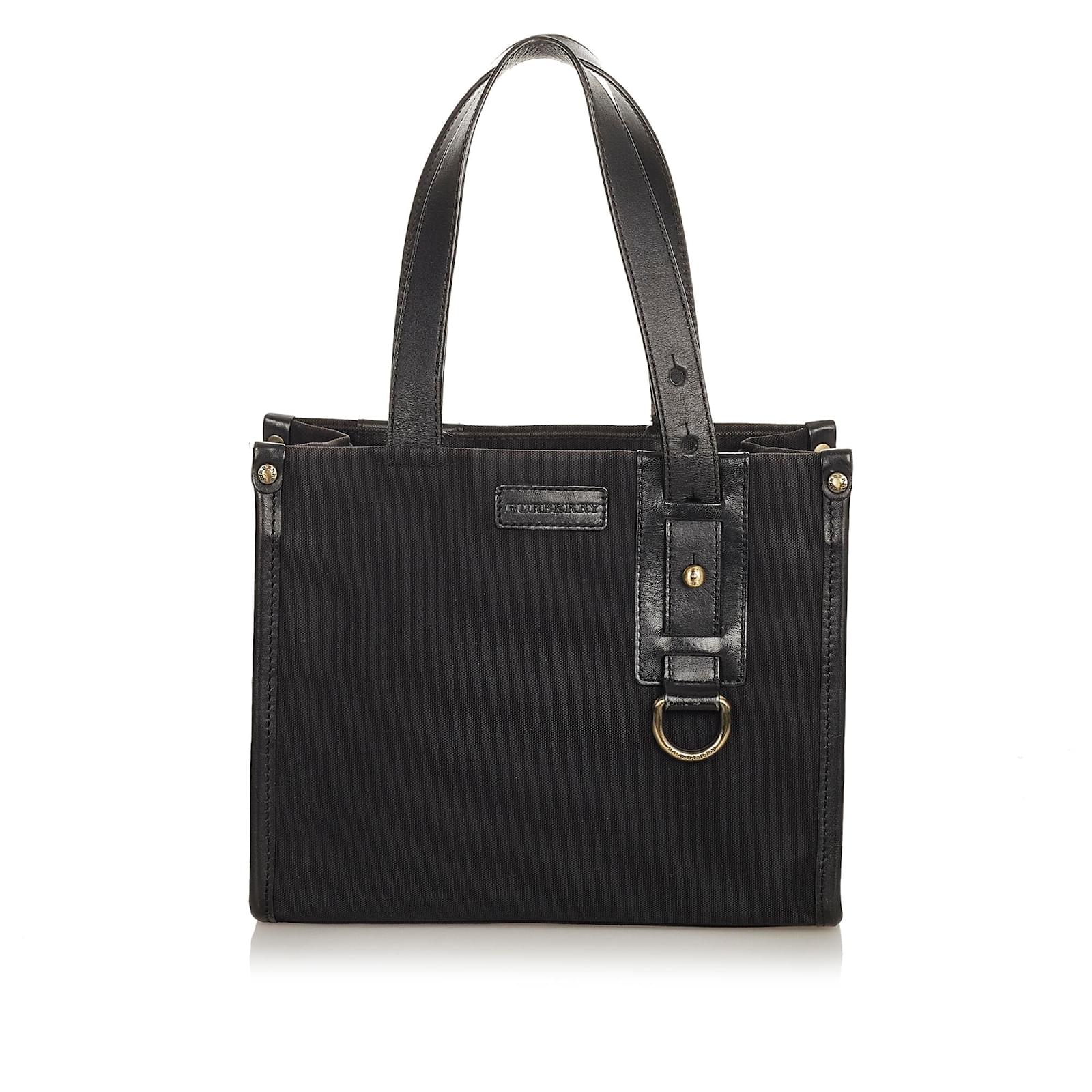 Burberry Sac Main En Toile Noire Cuir Veau Fa On Poulain Tissu Ref