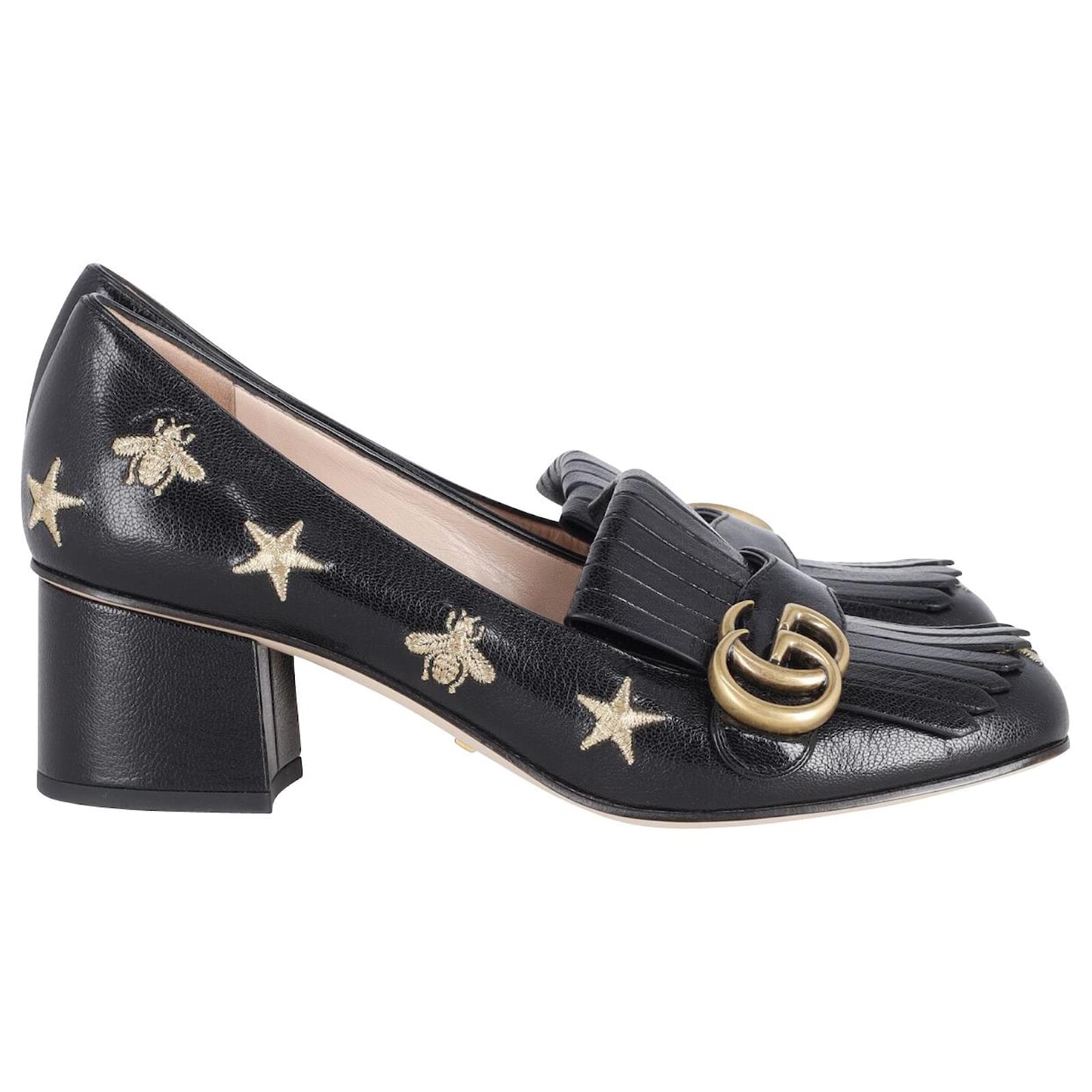 Gucci Mm Marmont Embroidered Pumps In Black Leather Ref Joli