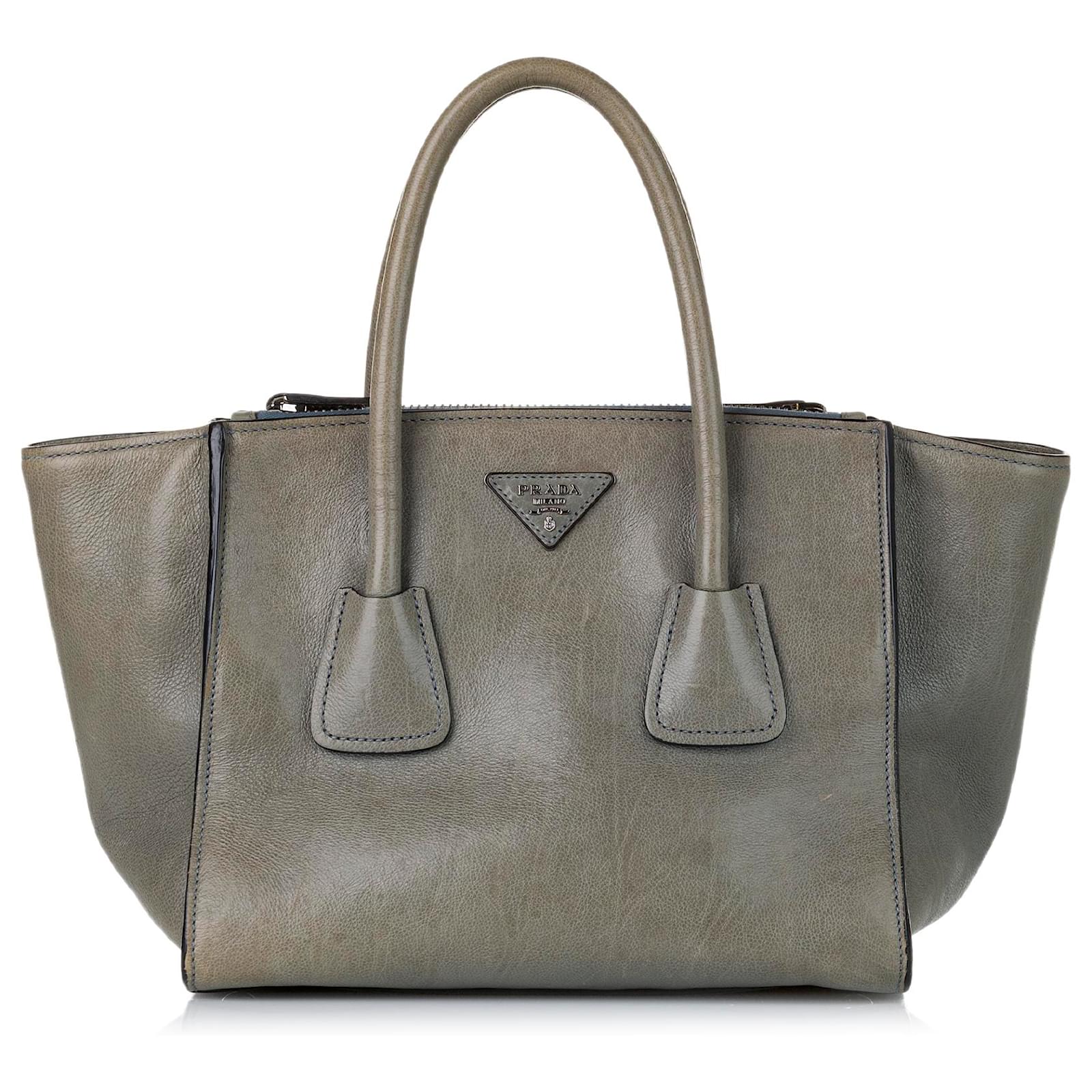 Prada Gray Glace Calf Twin Pocket Leather Satchel Grey Pony Style