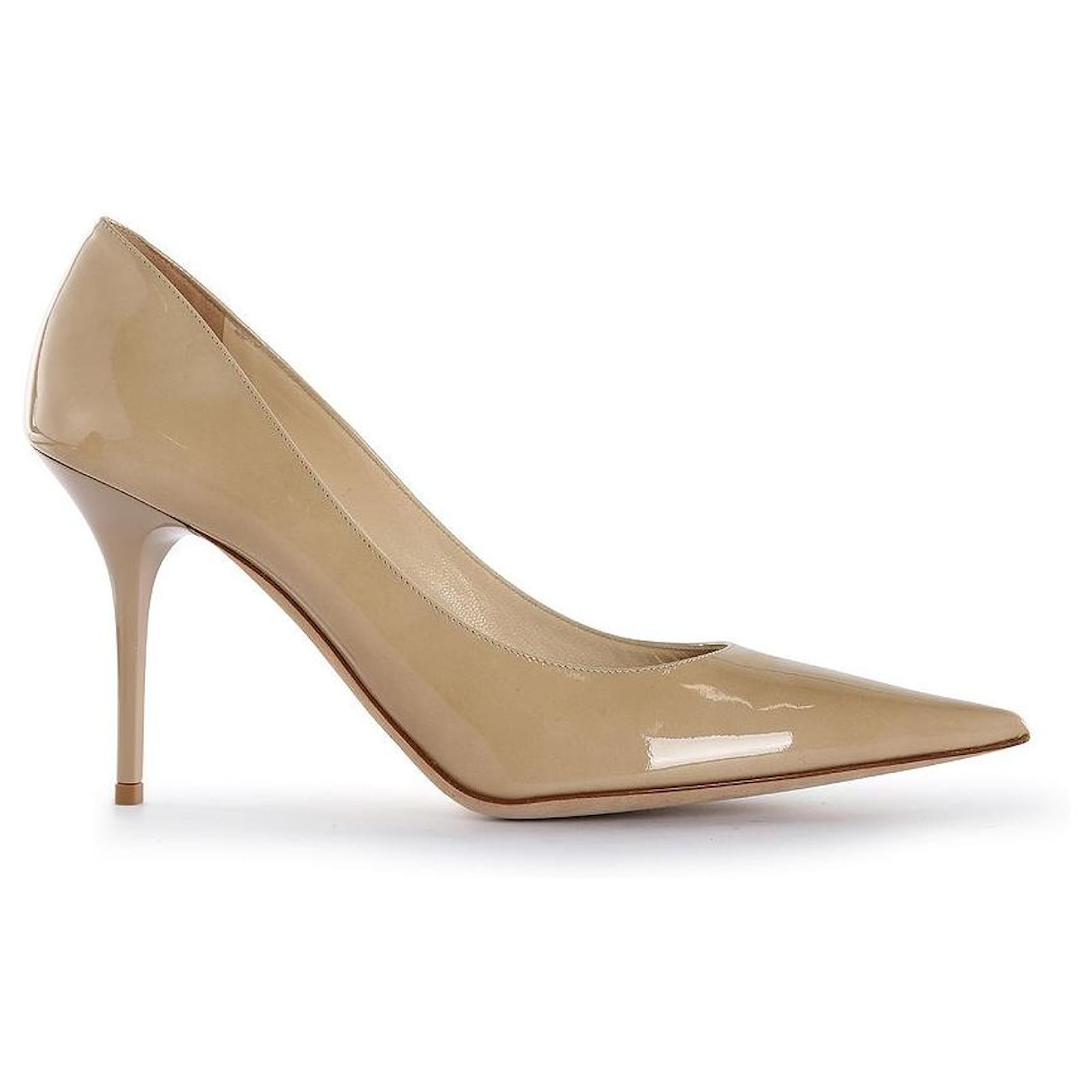 Jimmy Choo Nude Patent Leather Pointy Toe Agnes Pumps Beige Ref 840678