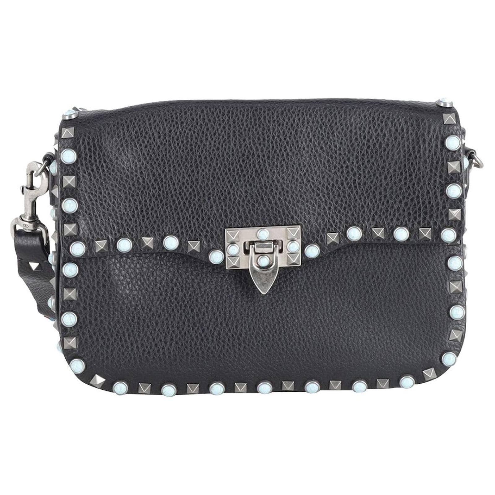 Valentino Garavani Sac Bandouli Re Roulant Rockstud En Cuir Noir Ref