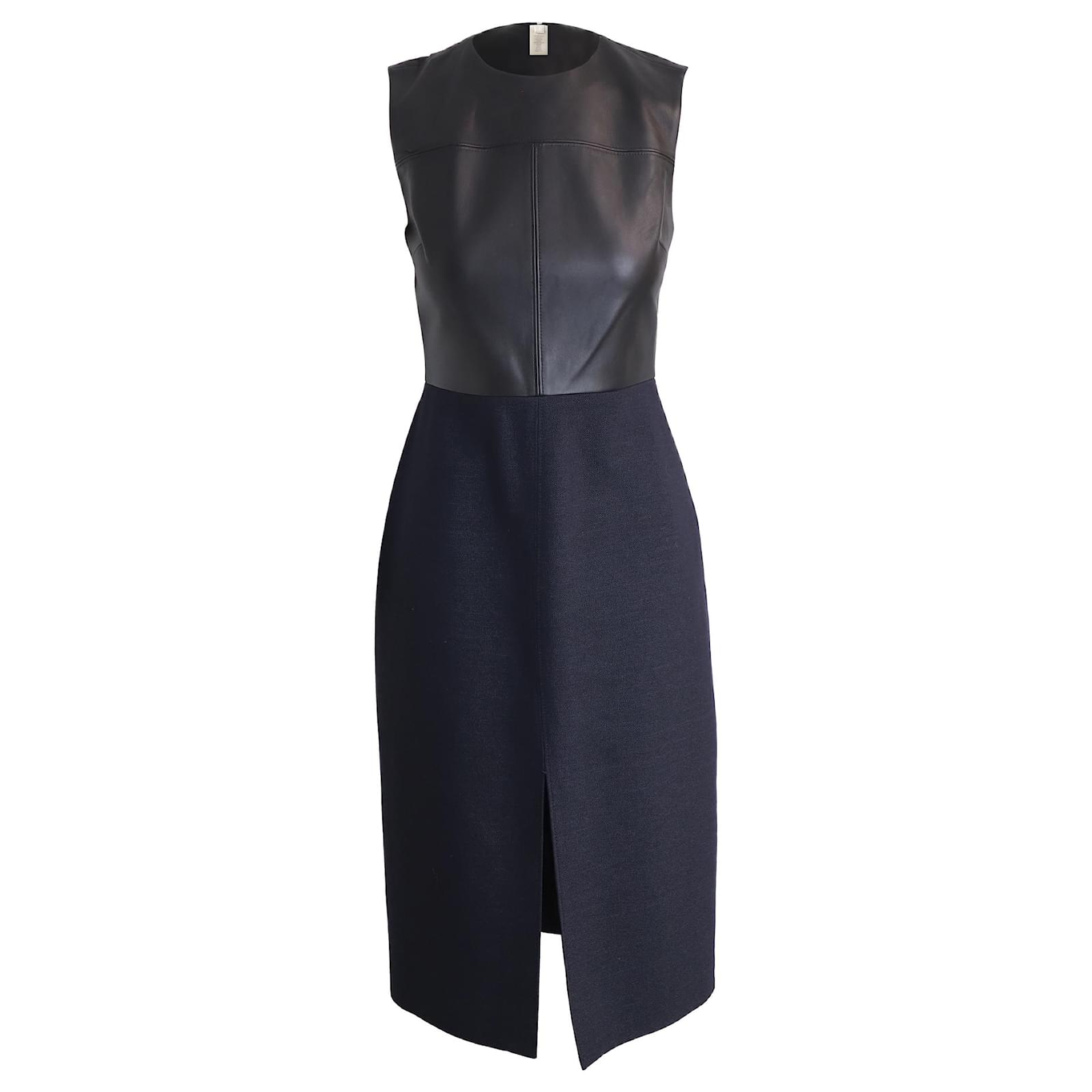 timeless classic Jason Wu Sleeveless Midi Dress in Black Leather and Navy  Wool ref | tasweeq.om Fashion Store