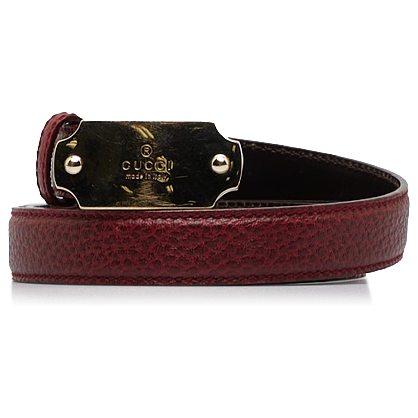 Gucci Red Leather Belt Dark Red Pony Style Calfskin Ref 960792 Joli