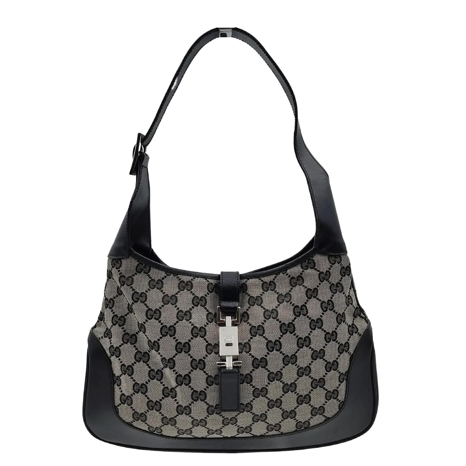 Gucci Sac Jackie Vintage Gucci En Toile Et Cuir Noir Ref Joli