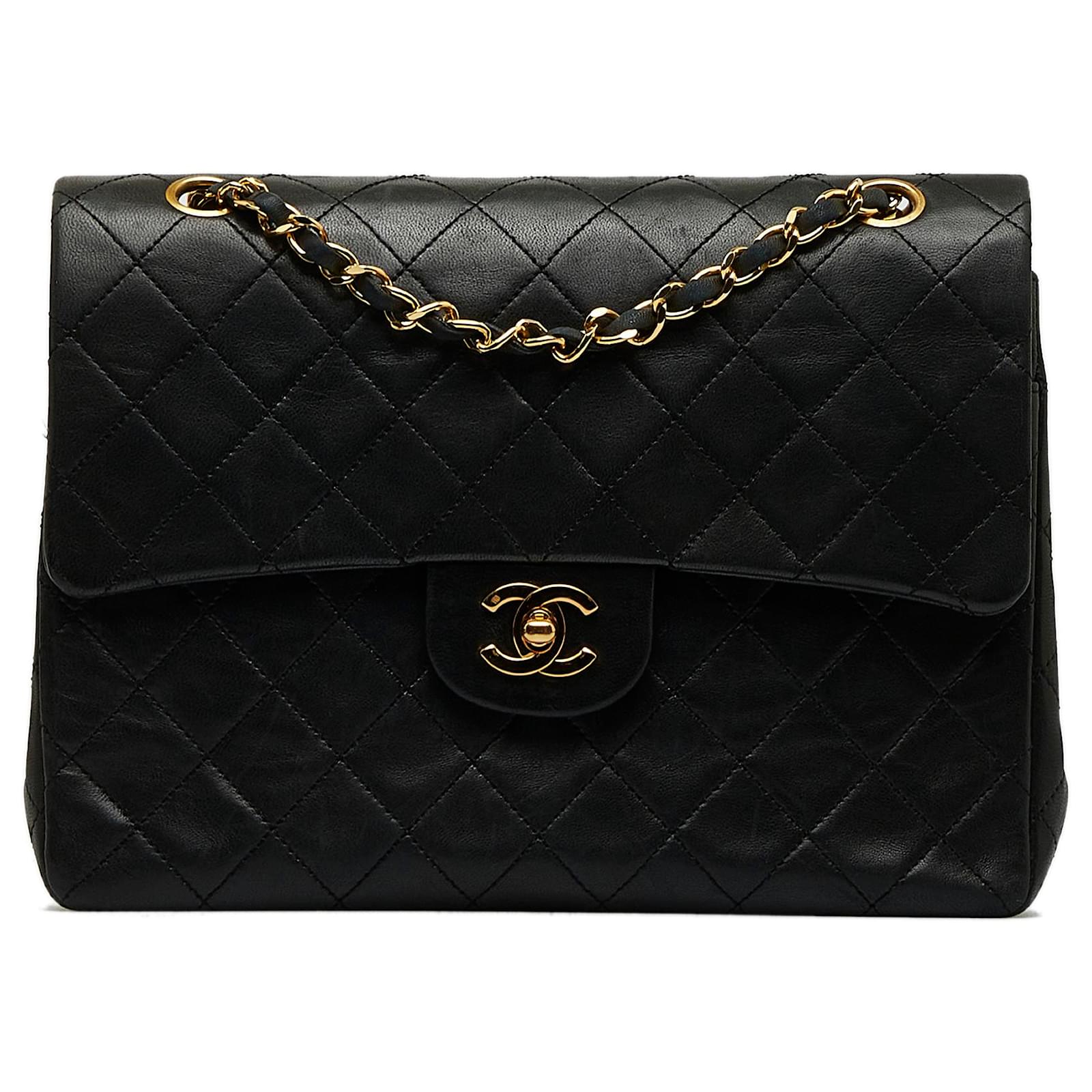 Chanel Black Medium Tall Classic Lambskin Lined Flap Leather Ref