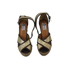 Lanvin Keilsandaletten Leder Gold und Bronze