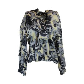 Balenciaga Blusa de seda com estampa floral Cinza Areia