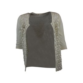 Maje Strickjacke mit Spitze Creme