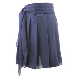 Falda de seda Azzaro azul oscuro