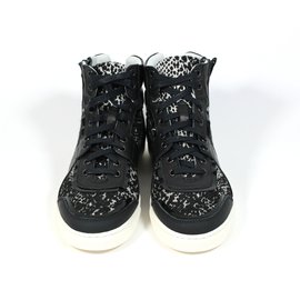Lanvin High Sneaker Schwarz Weiß aus Lammleder und Baumwolle Größe 38