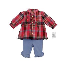 Ralph Lauren Baby Mädchen Set Rosa Karohemd und Blaue Leggings 3 Monate